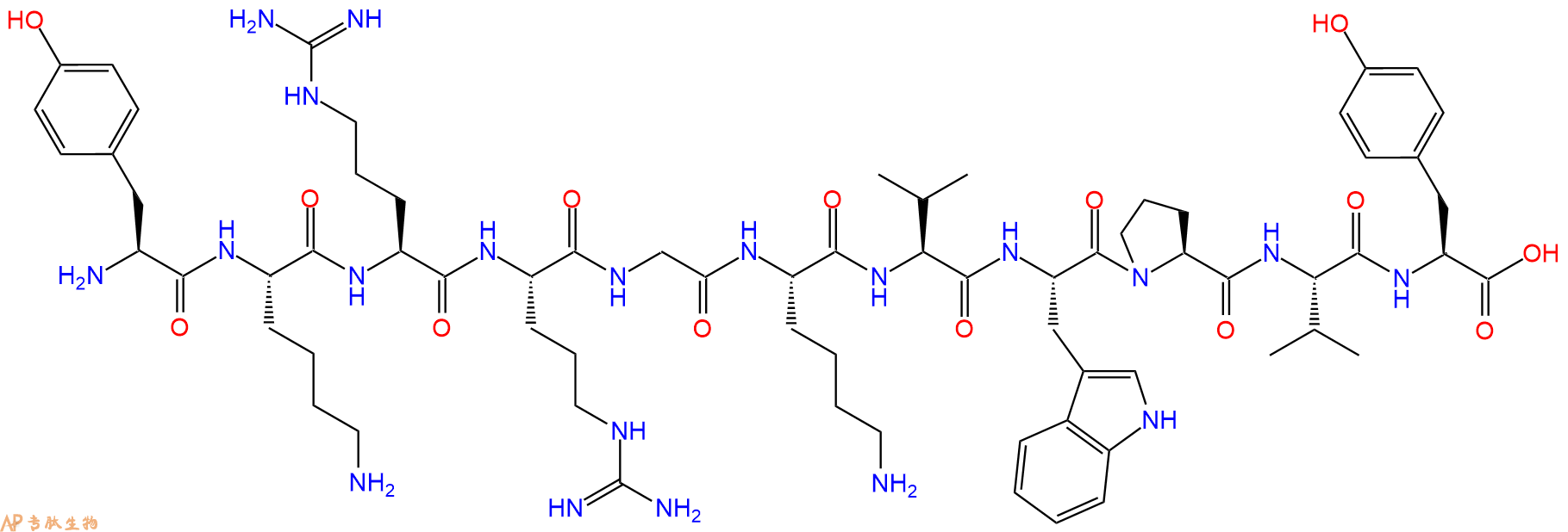 专肽生物产品H2N-Tyr-Lys-Arg-Arg-Gly-Lys-Val-Trp-Pro-Val-Tyr-CO