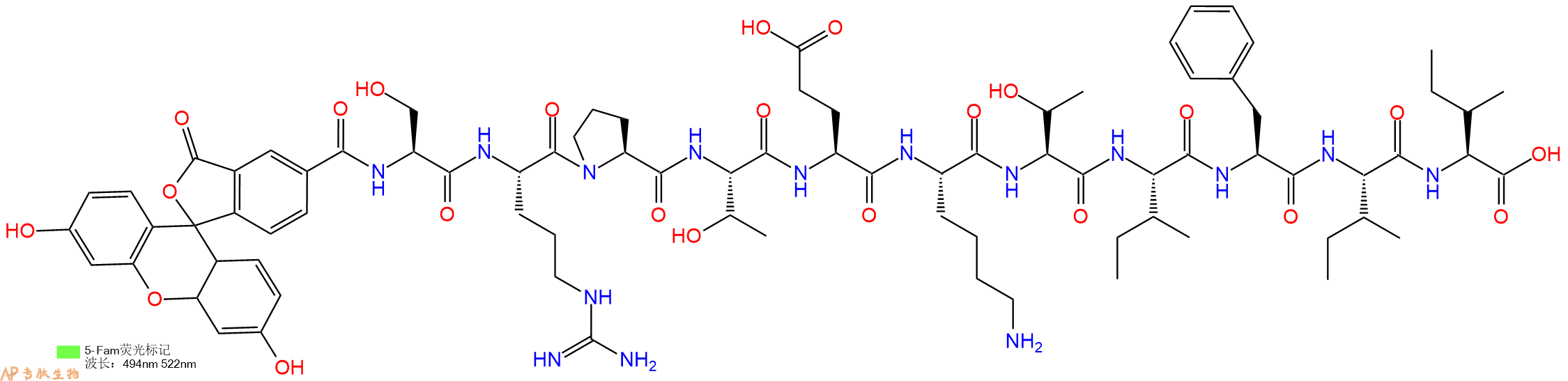 专肽生物产品5FAM-Ser-Arg-Pro-Thr-Glu-Lys-Thr-Ile-Phe-Ile-Ile-C
