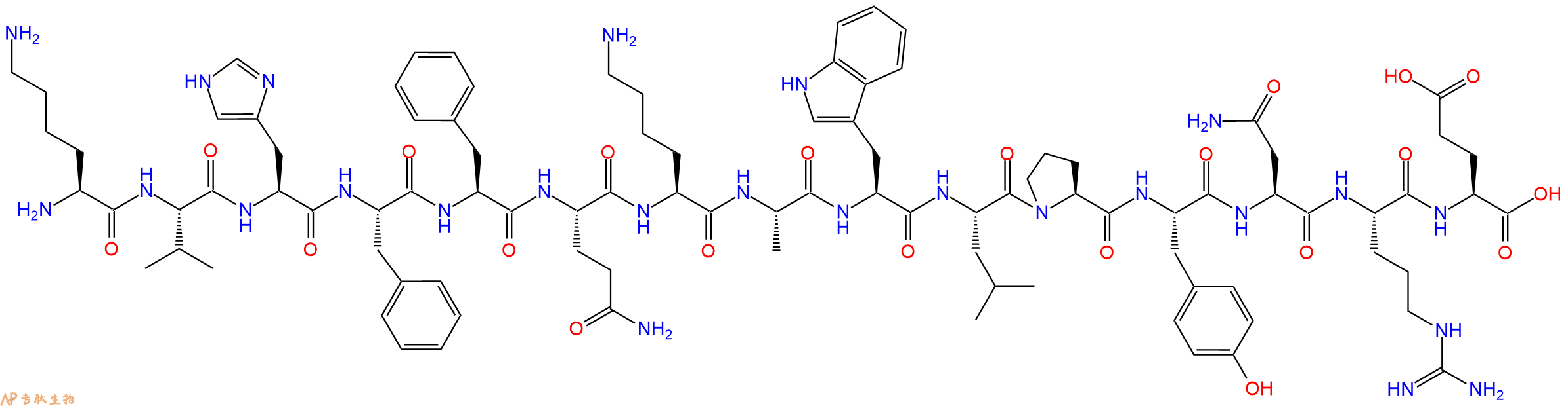 专肽生物产品H2N-Lys-Val-His-Phe-Phe-Gln-Lys-Ala-Trp-Leu-Pro-Ty