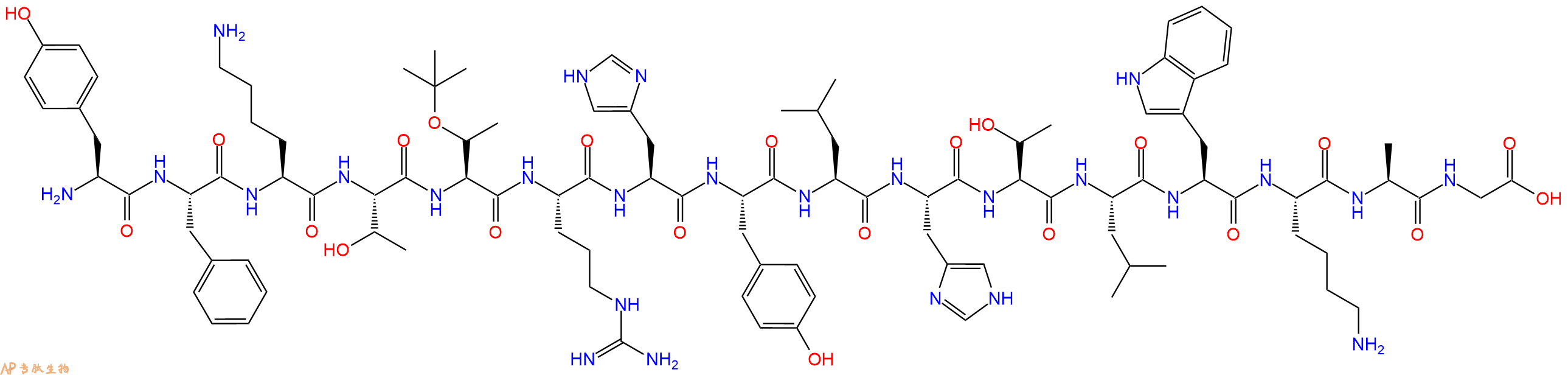 专肽生物产品H2N-Tyr-Phe-Lys-Thr-Thr(tBu)-Arg-His-Tyr-Leu-His-T