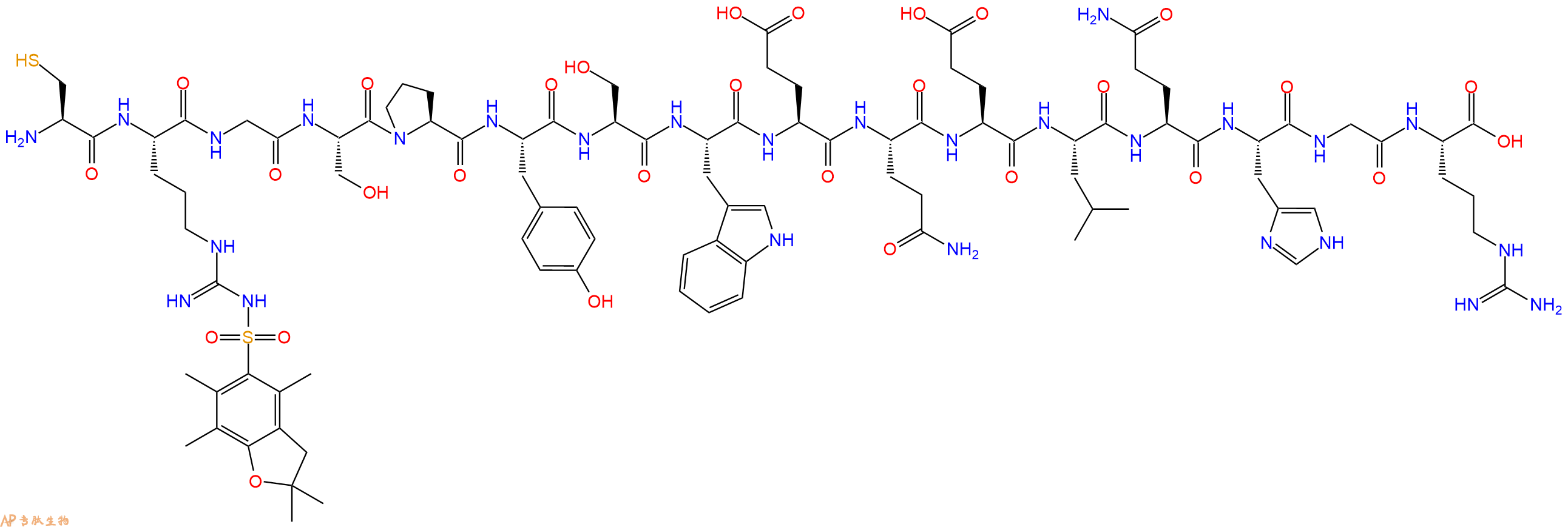 专肽生物产品H2N-Cys-Arg(Pbf)-Gly-Ser-Pro-Tyr-Ser-Trp-Glu-Gln-G