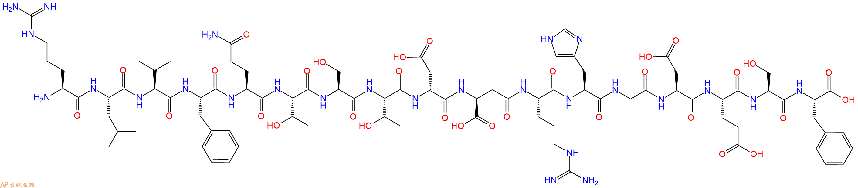 专肽生物产品H2N-Arg-Leu-Val-Phe-Gln-Thr-Ser-Thr-DAsp-βAsp-Arg-