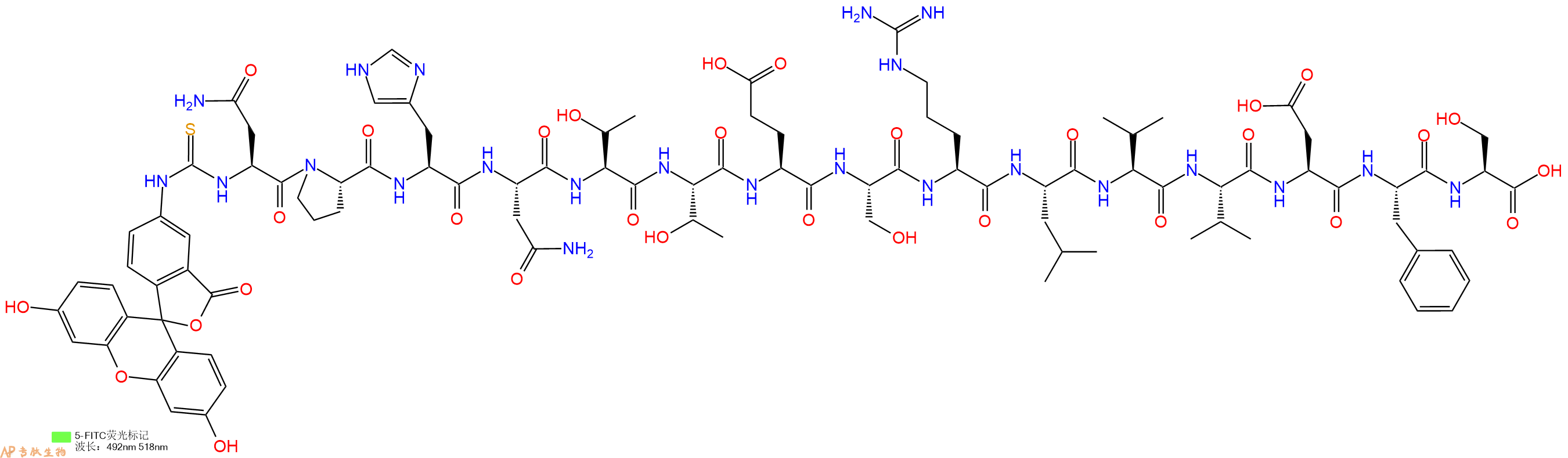 专肽生物产品5FITC-Asn-Pro-His-Asn-Thr-Thr-Glu-Ser-Arg-Leu-Val-