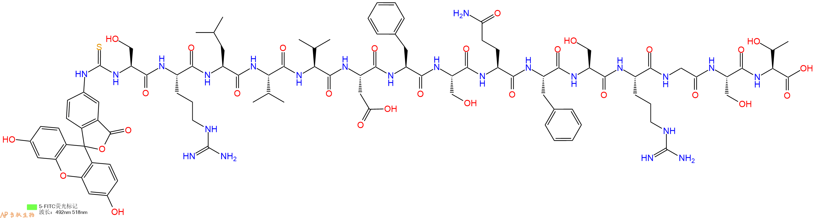 专肽生物产品5FITC-Ser-Arg-Leu-Val-Val-Asp-Phe-Ser-Gln-Phe-Ser-