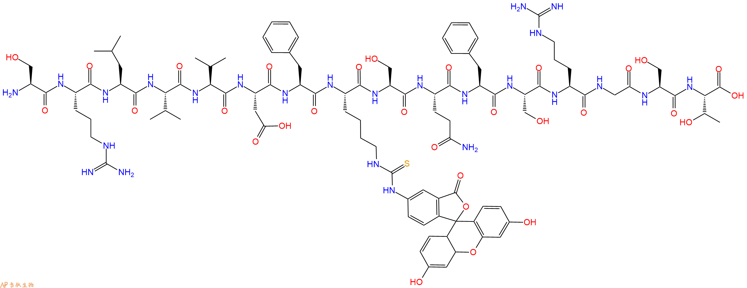 专肽生物产品H2N-Ser-Arg-Leu-Val-Val-Asp-Phe-Lys(Fitc)-Ser-Gln-