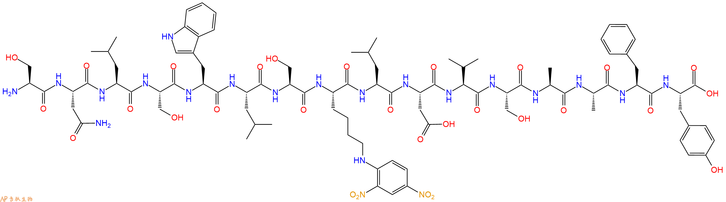 专肽生物产品H2N-Ser-Asn-Leu-Ser-Trp-Leu-Ser-Lys(Dnp)-Leu-Asp-V