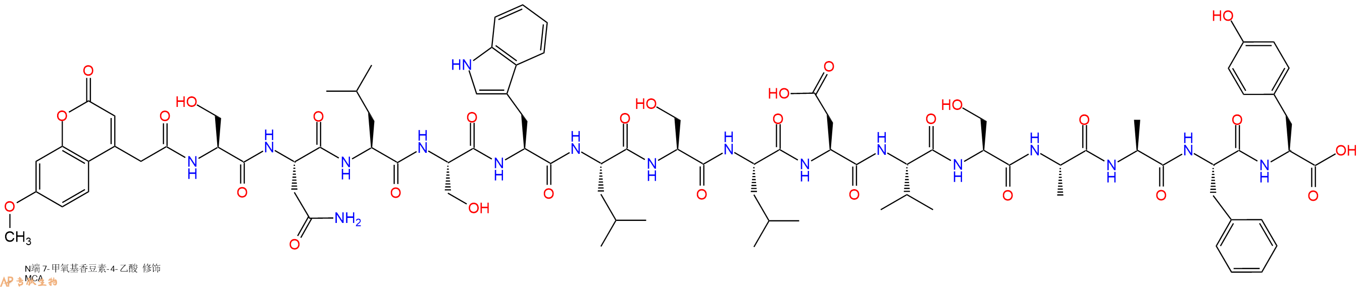 专肽生物产品MCA-Ser-Asn-Leu-Ser-Trp-Leu-Ser-Leu-Asp-Val-Ser-Al