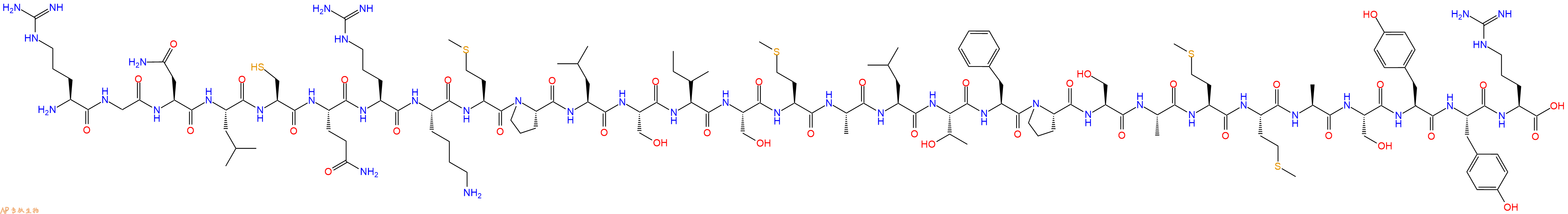 专肽生物产品H2N-Arg-Gly-Asn-Leu-Cys-Gln-Arg-Lys-Met-Pro-Leu-Se