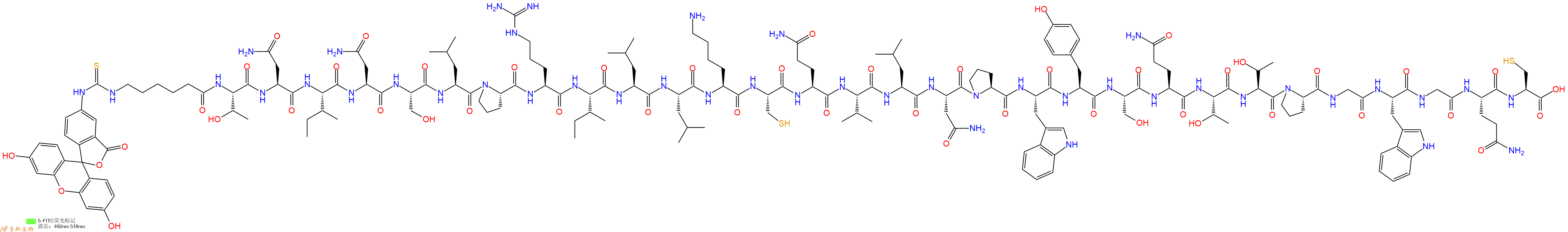 专肽生物产品5FITC-Ahx-Thr-Asn-Ile-Asn-Ser-Leu-Pro-Arg-Ile-Leu-