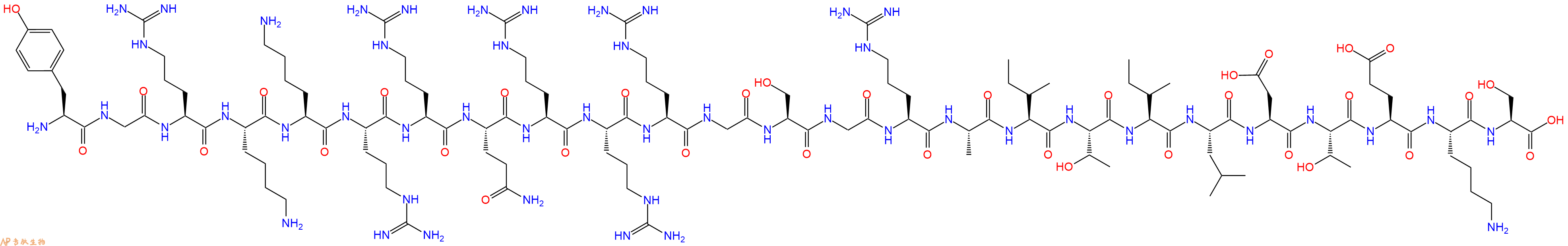 专肽生物产品H2N-Tyr-Gly-Arg-Lys-Lys-Arg-Arg-Gln-Arg-Arg-Arg-Gl