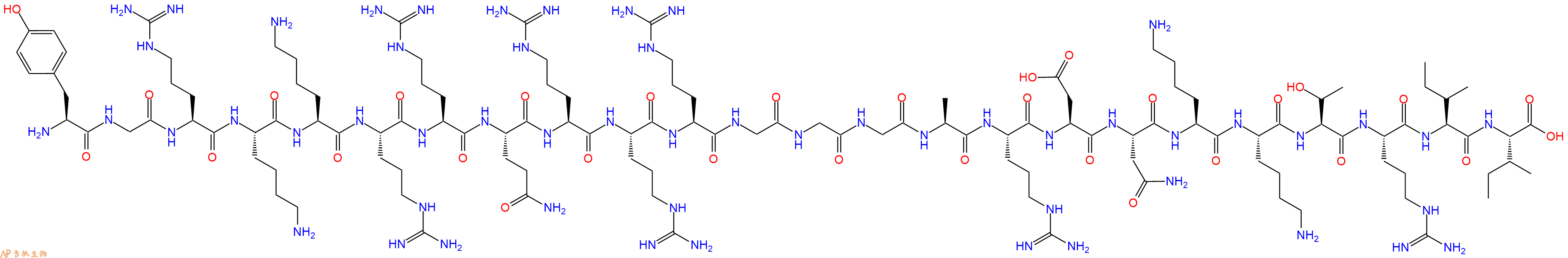 专肽生物产品H2N-Tyr-Gly-Arg-Lys-Lys-Arg-Arg-Gln-Arg-Arg-Arg-Gl