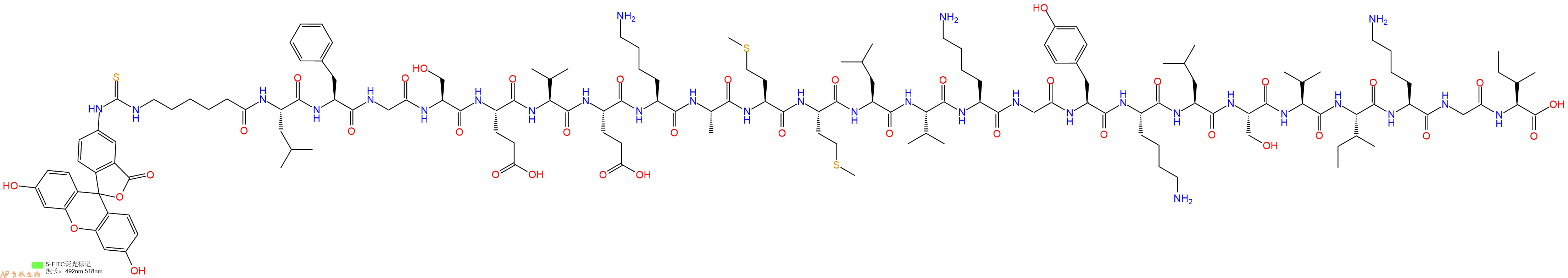 专肽生物产品5FITC-Ahx-Leu-Phe-Gly-Ser-Glu-Val-Glu-Lys-Ala-Met-