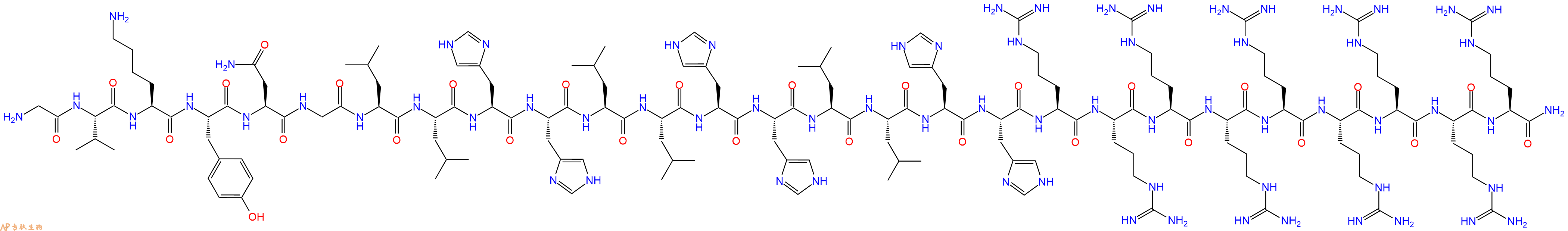专肽生物产品H2N-Gly-Val-Lys-Tyr-Asn-Gly-Leu-Leu-His-His-Leu-Le