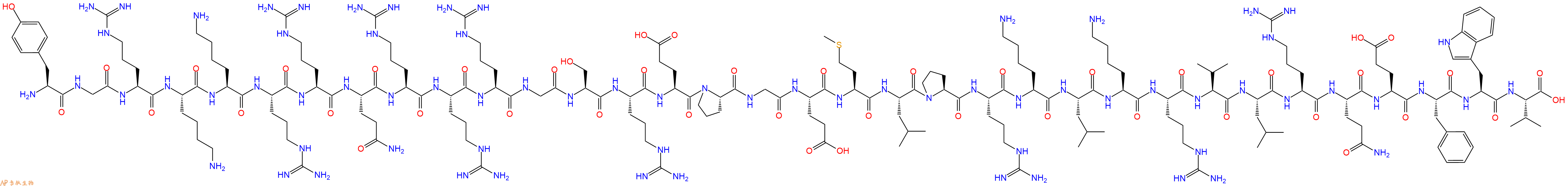 专肽生物产品H2N-Tyr-Gly-Arg-Lys-Lys-Arg-Arg-Gln-Arg-Arg-Arg-Gl