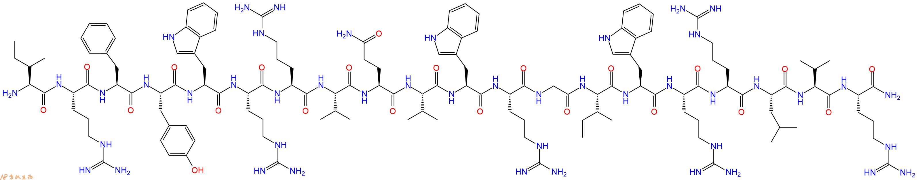 专肽生物产品H2N-Ile-Arg-Phe-Tyr-Trp-Arg-Arg-Val-Gln-Val-Trp-Ar