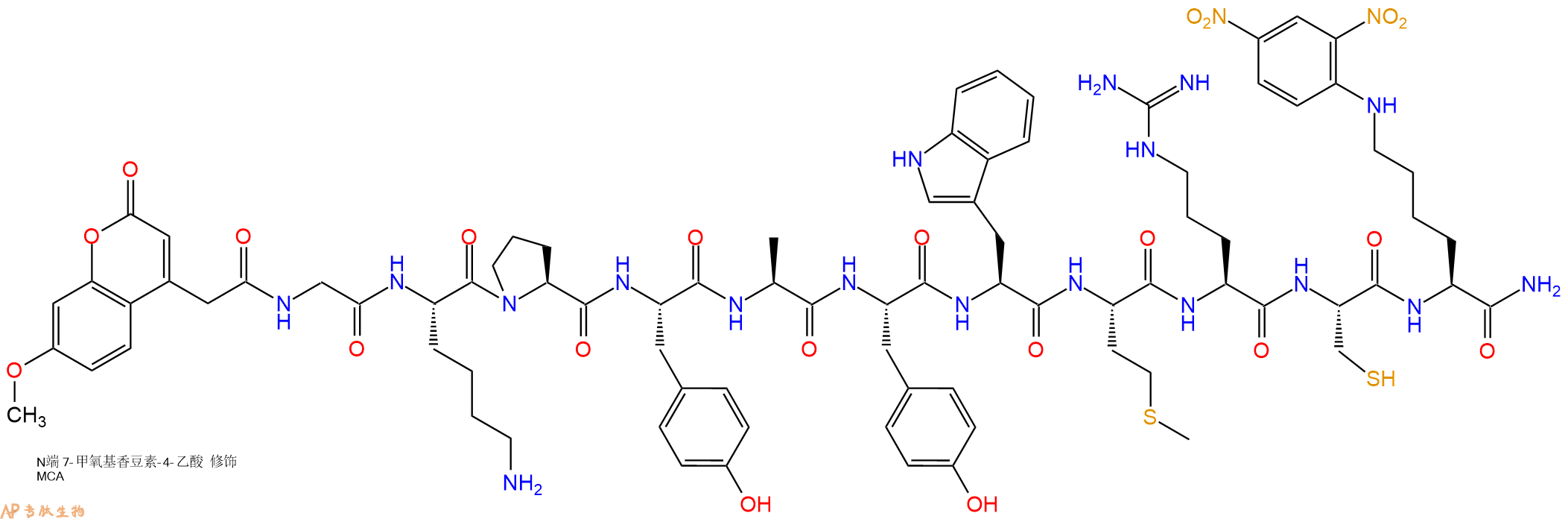 专肽生物产品MCA-Gly-Lys-Pro-Tyr-Ala-Tyr-Trp-Met-Arg-Cys-Lys(Dn