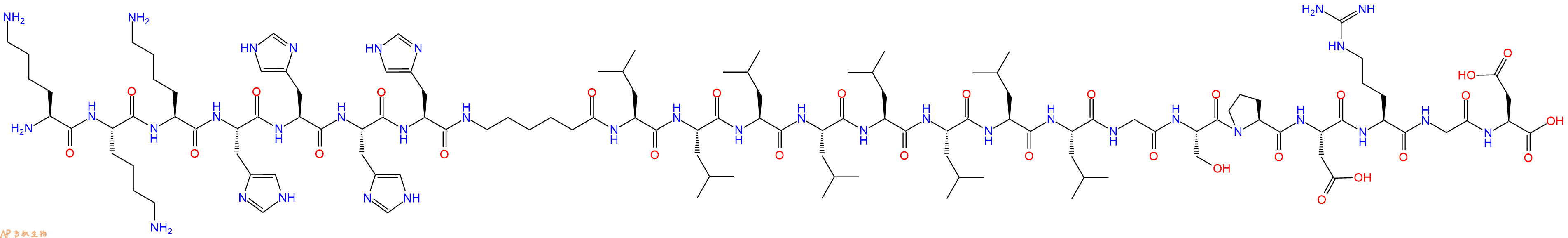 专肽生物产品H2N-Lys-Lys-Lys-His-His-His-His-Ahx-Leu-Leu-Leu-Le