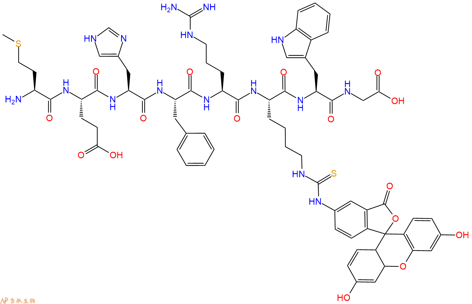 专肽生物产品H2N-Met-Glu-His-Phe-Arg-Lys(Fitc)-Trp-Gly-COOH