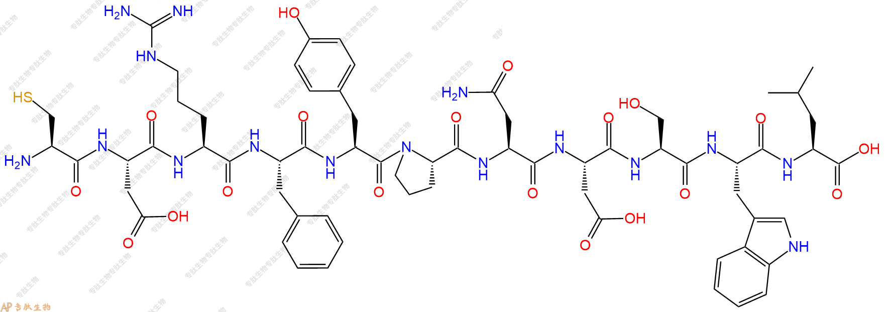 专肽生物产品H2N-Cys-Asp-Arg-Phe-Tyr-Pro-Asn-Asp-Ser-Trp-Leu-CO