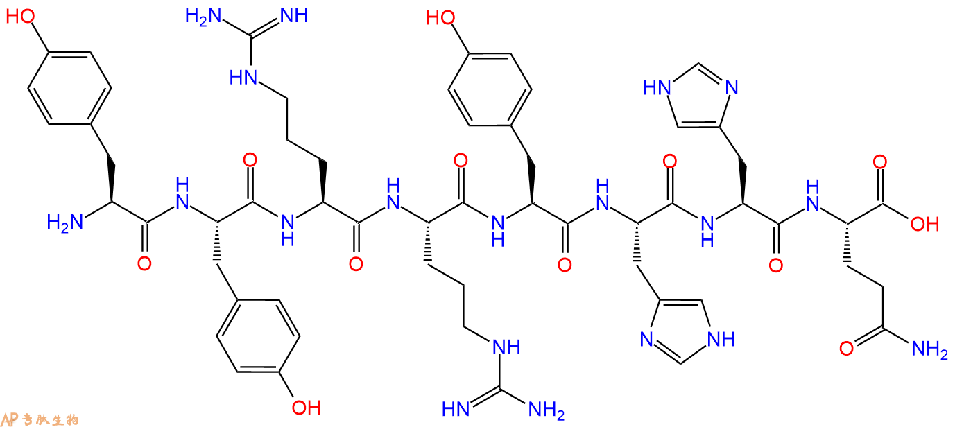 专肽生物产品H2N-Tyr-Tyr-Arg-Arg-Tyr-His-His-Gln-COOH