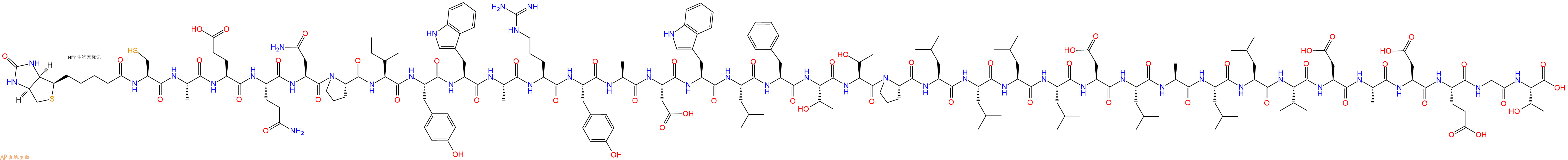 专肽生物产品Biotin-Cys-Ala-Glu-Gln-Asn-Pro-Ile-Tyr-Trp-Ala-Arg-Tyr-Ala-Asp-Trp-Leu-Phe-Thr-Thr-Pro-Leu-Leu-Leu-Leu-Asp-Leu-Ala-Leu-Leu-Val-Asp-Ala-Asp-Glu-Gly-Thr-COOH