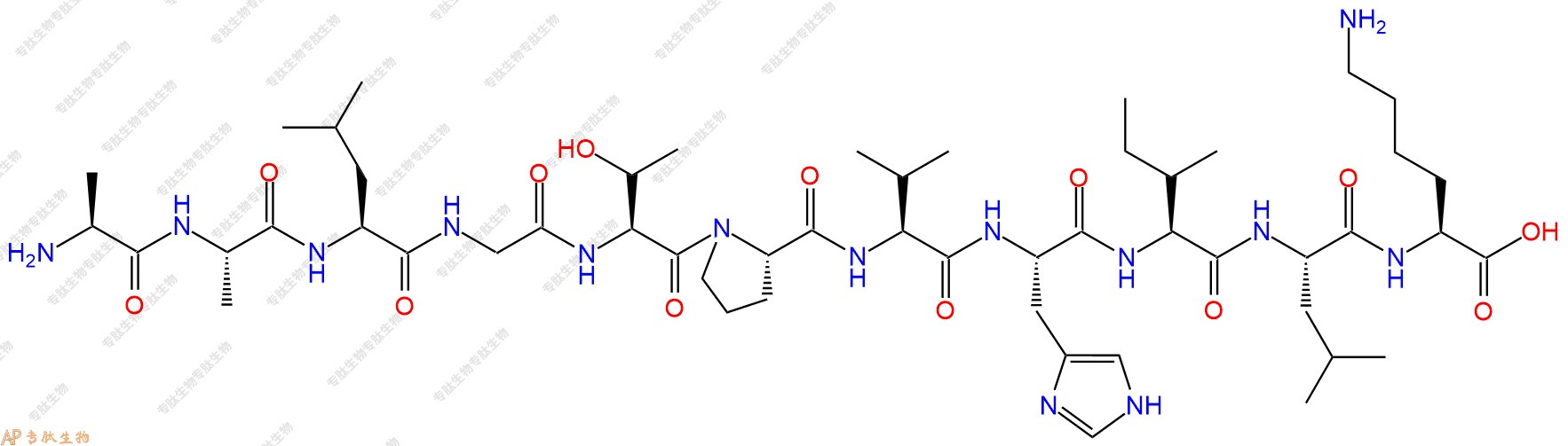 专肽生物产品H2N-Ala-Ala-Leu-Gly-Thr-Pro-Val-His-Ile-Leu-Lys-COOH