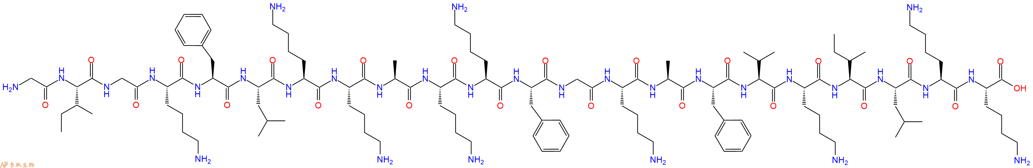 专肽生物产品H2N-Gly-Ile-Gly-Lys-Phe-Leu-Lys-Lys-Ala-Lys-Lys-Phe-Gly-Lys-Ala-Phe-Val-Lys-Ile-Leu-Lys-Lys-COOH