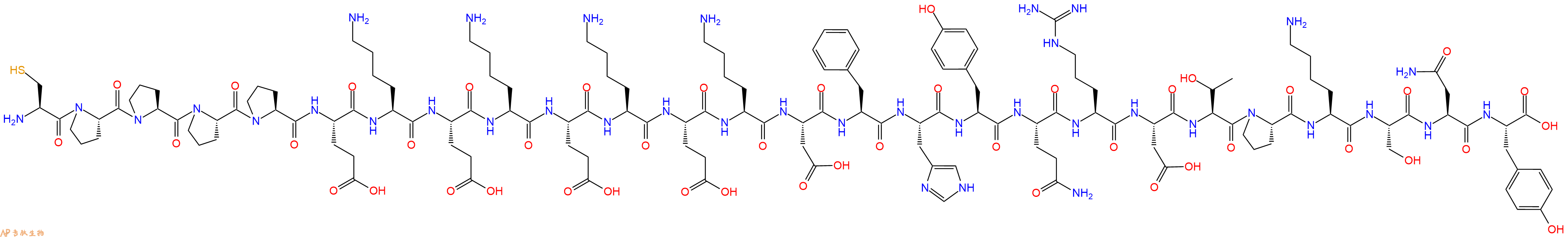 专肽生物产品H2N-Cys-Pro-Pro-Pro-Pro-Glu-Lys-Glu-Lys-Glu-Lys-Glu-Lys-Asp-Phe-His-Tyr-Gln-Arg-Asp-Thr-Pro-Lys-Ser-Asn-Tyr-COOH