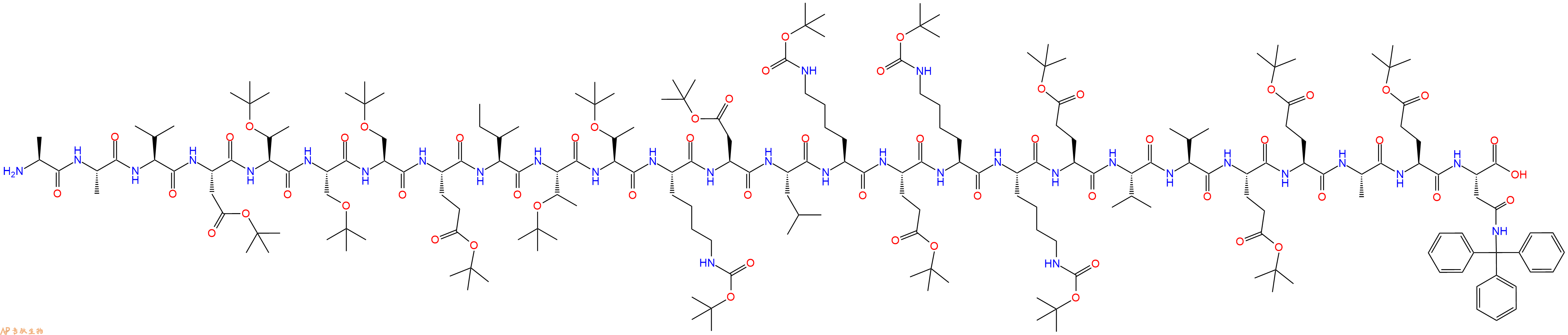 专肽生物产品H2N-Ala-Ala-Val-Asp(OtBu)-Thr(tBu)-Ser(tBu)-Ser(tBu)-Glu(OtBu)-Ile-Thr(tBu)-Thr(tBu)-Lys(Boc)-Asp(OtBu)-Leu-Lys(Boc)-Glu(OtBu)-Lys(Boc)-Lys(Boc)-Glu(OtBu)-Val-Val-Glu(OtBu)-Glu(OtBu)-Ala-Glu(OtBu)-Asn(Trt)-COOH