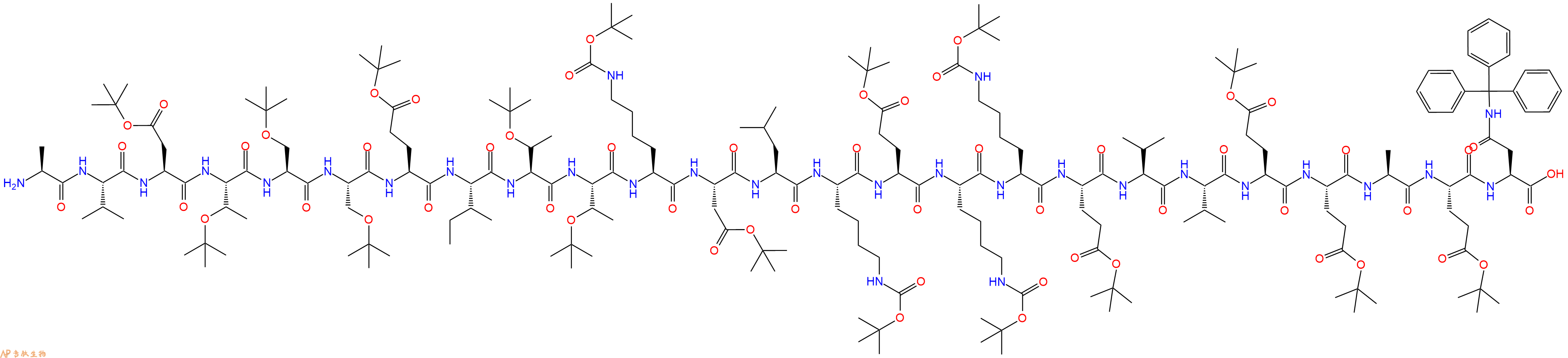 专肽生物产品H2N-Ala-Val-Asp(OtBu)-Thr(tBu)-Ser(tBu)-Ser(tBu)-Glu(OtBu)-Ile-Thr(tBu)-Thr(tBu)-Lys(Boc)-Asp(OtBu)-Leu-Lys(Boc)-Glu(OtBu)-Lys(Boc)-Lys(Boc)-Glu(OtBu)-Val-Val-Glu(OtBu)-Glu(OtBu)-Ala-Glu(OtBu)-Asn(Trt)-COOH
