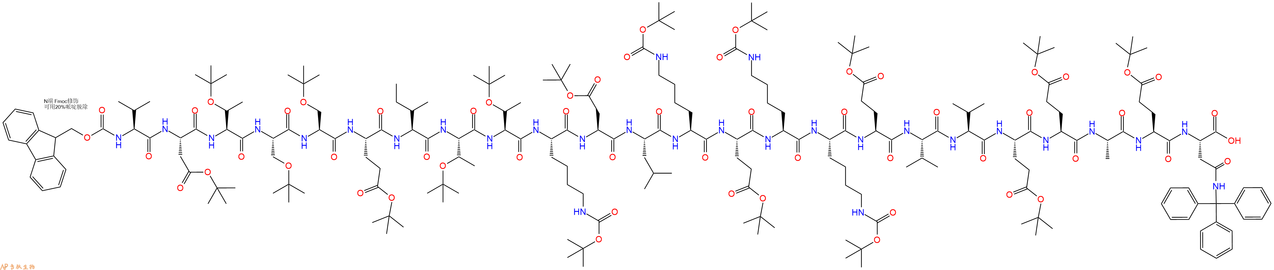 专肽生物产品Fmoc-Val-Asp(OtBu)-Thr(tBu)-Ser(tBu)-Ser(tBu)-Glu(OtBu)-Ile-Thr(tBu)-Thr(tBu)-Lys(Boc)-Asp(OtBu)-Leu-Lys(Boc)-Glu(OtBu)-Lys(Boc)-Lys(Boc)-Glu(OtBu)-Val-Val-Glu(OtBu)-Glu(OtBu)-Ala-Glu(OtBu)-Asn(Trt)-COOH