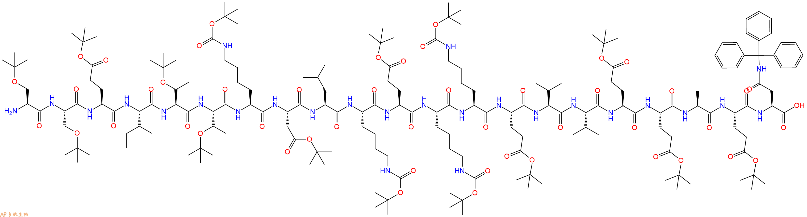 专肽生物产品H2N-Ser(tBu)-Ser(tBu)-Glu(OtBu)-Ile-Thr(tBu)-Thr(tBu)-Lys(Boc)-Asp(OtBu)-Leu-Lys(Boc)-Glu(OtBu)-Lys(Boc)-Lys(Boc)-Glu(OtBu)-Val-Val-Glu(OtBu)-Glu(OtBu)-Ala-Glu(OtBu)-Asn(Trt)-COOH