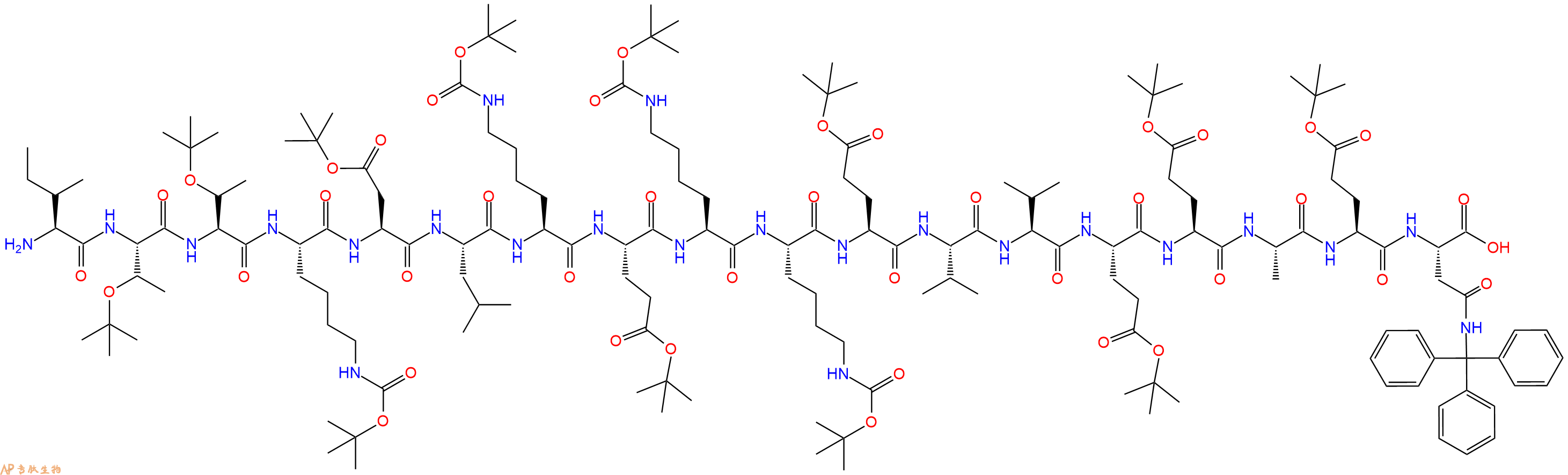 专肽生物产品H2N-Ile-Thr(tBu)-Thr(tBu)-Lys(Boc)-Asp(OtBu)-Leu-Lys(Boc)-Glu(OtBu)-Lys(Boc)-Lys(Boc)-Glu(OtBu)-Val-Val-Glu(OtBu)-Glu(OtBu)-Ala-Glu(OtBu)-Asn(Trt)-COOH