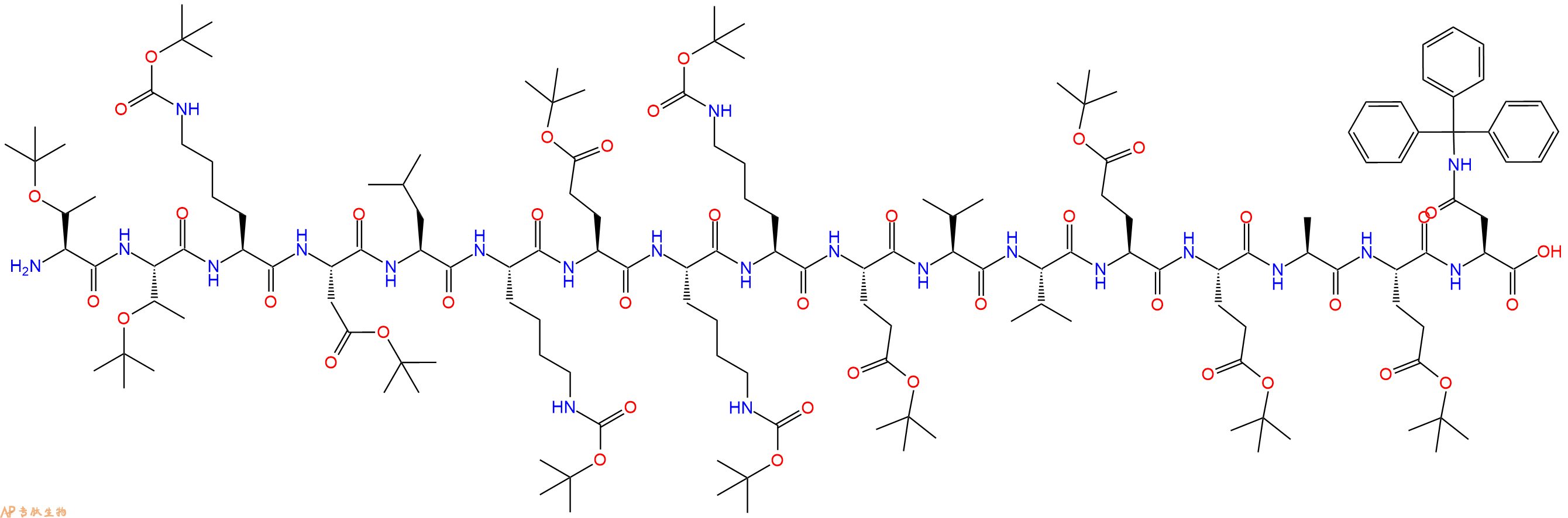 专肽生物产品H2N-Thr(tBu)-Thr(tBu)-Lys(Boc)-Asp(OtBu)-Leu-Lys(Boc)-Glu(OtBu)-Lys(Boc)-Lys(Boc)-Glu(OtBu)-Val-Val-Glu(OtBu)-Glu(OtBu)-Ala-Glu(OtBu)-Asn(Trt)-COOH