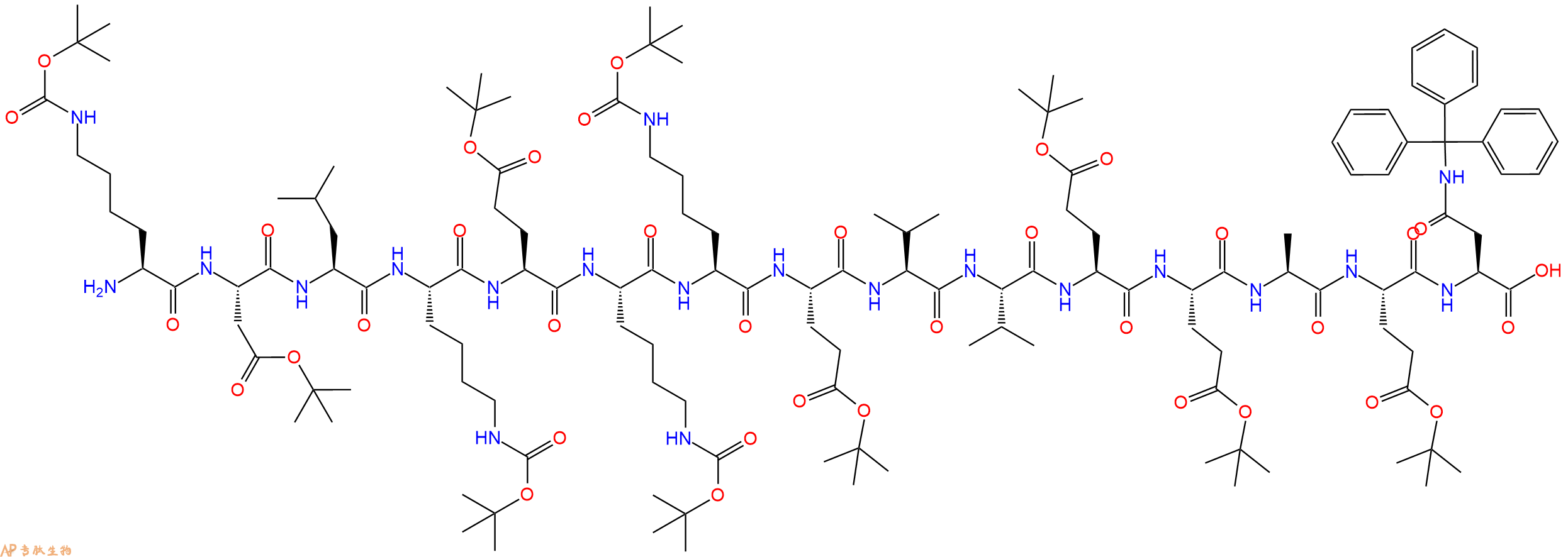 专肽生物产品H2N-Lys(Boc)-Asp(OtBu)-Leu-Lys(Boc)-Glu(OtBu)-Lys(Boc)-Lys(Boc)-Glu(OtBu)-Val-Val-Glu(OtBu)-Glu(OtBu)-Ala-Glu(OtBu)-Asn(Trt)-COOH
