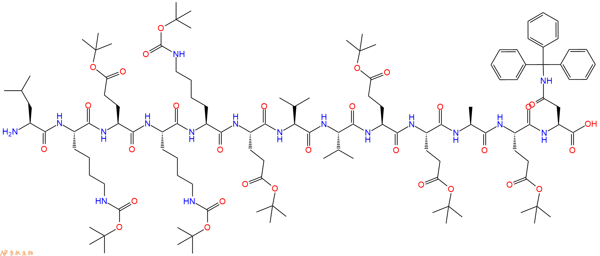 专肽生物产品H2N-Leu-Lys(Boc)-Glu(OtBu)-Lys(Boc)-Lys(Boc)-Glu(OtBu)-Val-Val-Glu(OtBu)-Glu(OtBu)-Ala-Glu(OtBu)-Asn(Trt)-COOH