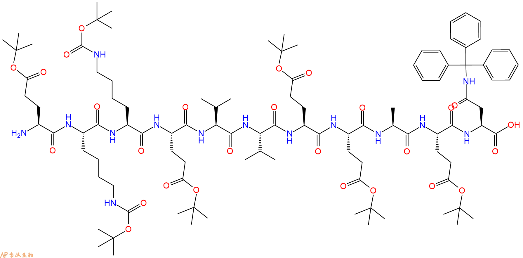 专肽生物产品H2N-Glu(OtBu)-Lys(Boc)-Lys(Boc)-Glu(OtBu)-Val-Val-Glu(OtBu)-Glu(OtBu)-Ala-Glu(OtBu)-Asn(Trt)-COOH