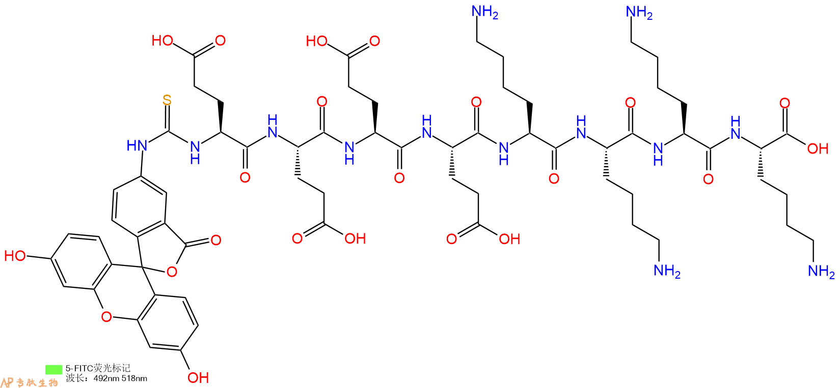 专肽生物产品5FITC-Glu-Glu-Glu-Glu-Lys-Lys-Lys-Lys-COOH