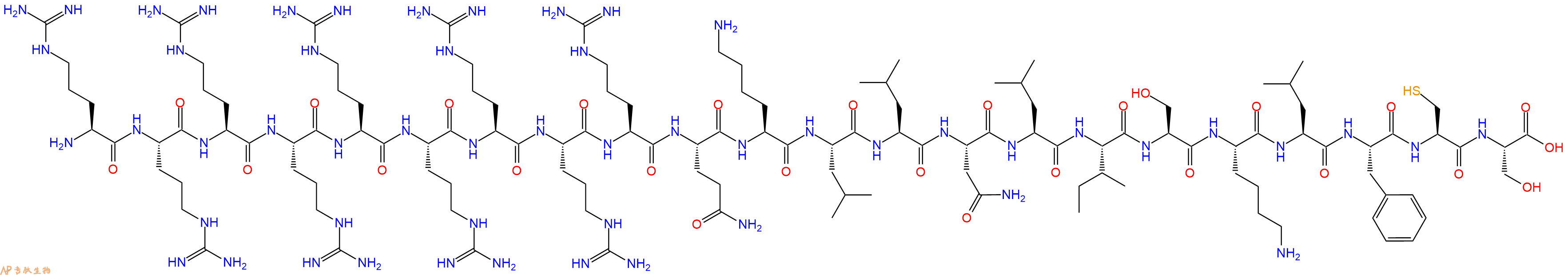 专肽生物产品H2N-Arg-Arg-Arg-Arg-Arg-Arg-Arg-Arg-Arg-Gln-Lys-Leu-Leu-Asn-Leu-Ile-Ser-Lys-Leu-Phe-Cys-Ser-COOH