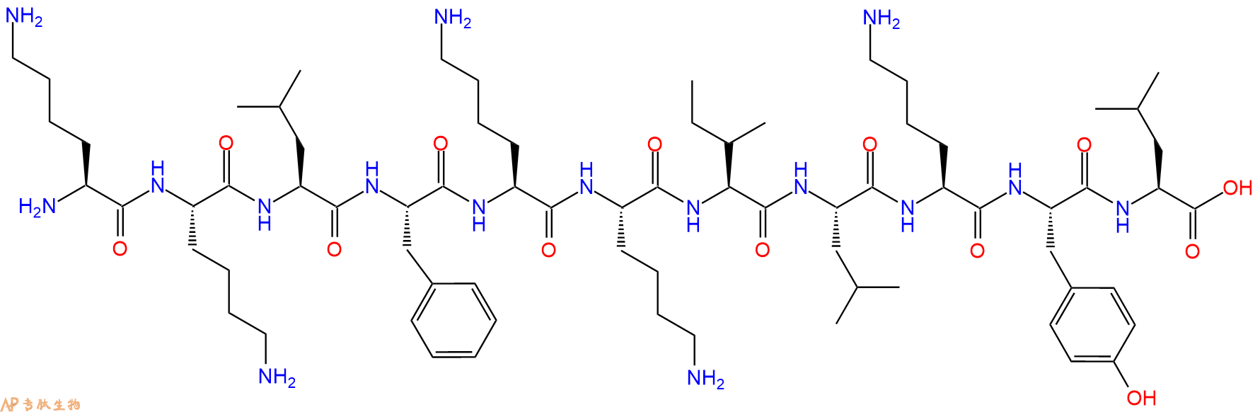 专肽生物产品H2N-Lys-Lys-Leu-Phe-Lys-Lys-Ile-Leu-Lys-Tyr-Leu-COOH