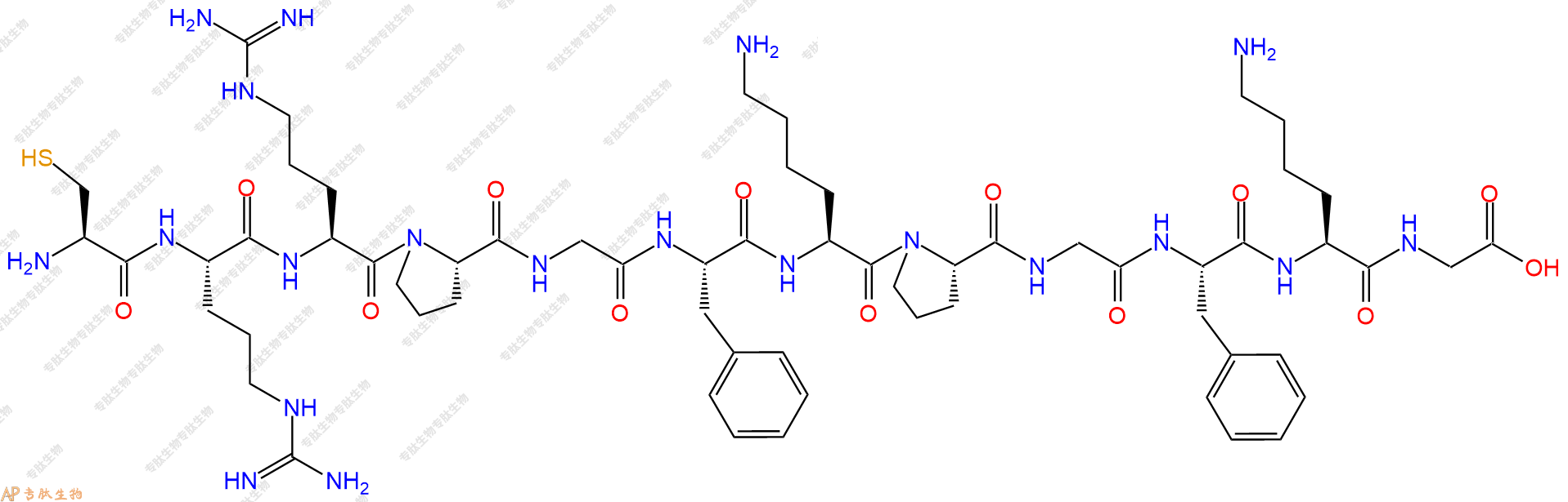 专肽生物产品H2N-Cys-Arg-Arg-Pro-Gly-Phe-Lys-Pro-Gly-Phe-Lys-Gly-COOH