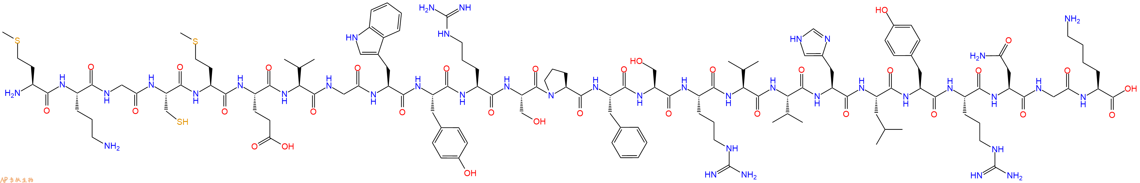 专肽生物产品H2N-Met-Orn-Gly-Cys-Met-Glu-Val-Gly-Trp-Tyr-Arg-Ser-Pro-Phe-Ser-Arg-Val-Val-His-Leu-Tyr-Arg-Asn-Gly-Lys-COOH