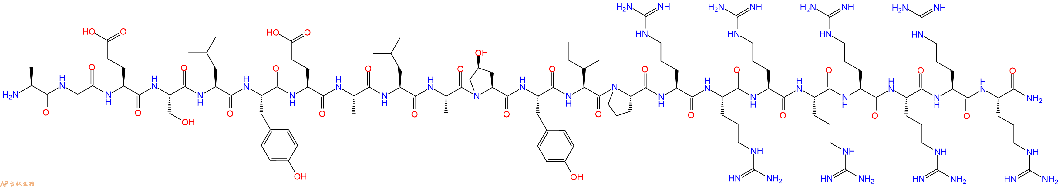 专肽生物产品H2N-Ala-Gly-Glu-Ser-Leu-Tyr-Glu-Ala-Leu-Ala-Hyp-Tyr-Ile-Pro-Arg-Arg-Arg-Arg-Arg-Arg-Arg-Arg-NH2