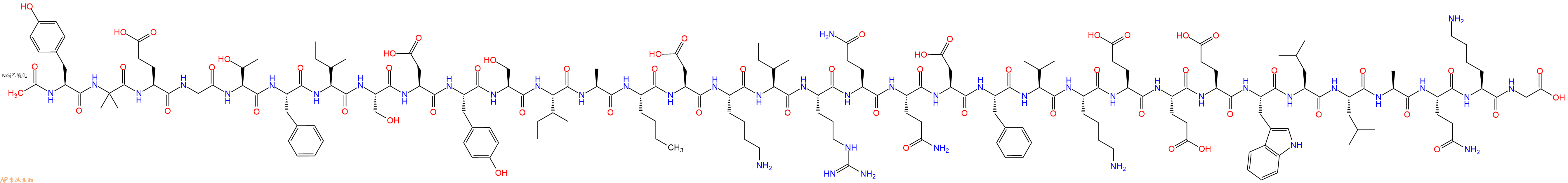 专肽生物产品Ac-Tyr-Aib-Glu-Gly-Thr-Phe-Ile-Ser-Asp-Tyr-Ser-Ile-Ala-Nle-Asp-Lys-Ile-Arg-Gln-Gln-Asp-Phe-Val-Lys-Glu-Glu-Glu-Trp-Leu-Leu-Ala-Gln-Lys-Gly-COOH