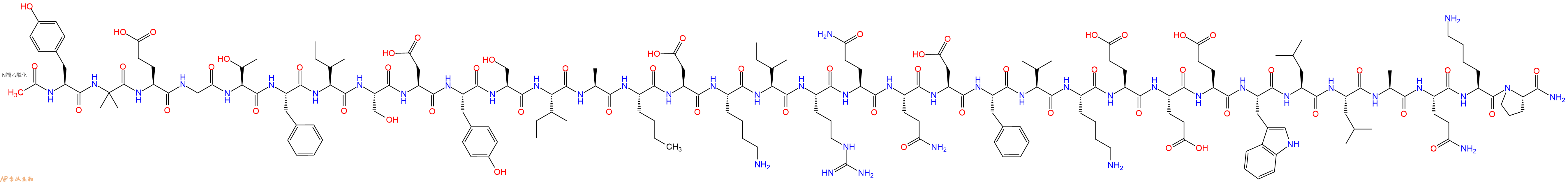 专肽生物产品Ac-Tyr-Aib-Glu-Gly-Thr-Phe-Ile-Ser-Asp-Tyr-Ser-Ile-Ala-Nle-Asp-Lys-Ile-Arg-Gln-Gln-Asp-Phe-Val-Lys-Glu-Glu-Glu-Trp-Leu-Leu-Ala-Gln-Lys-Pro-NH2