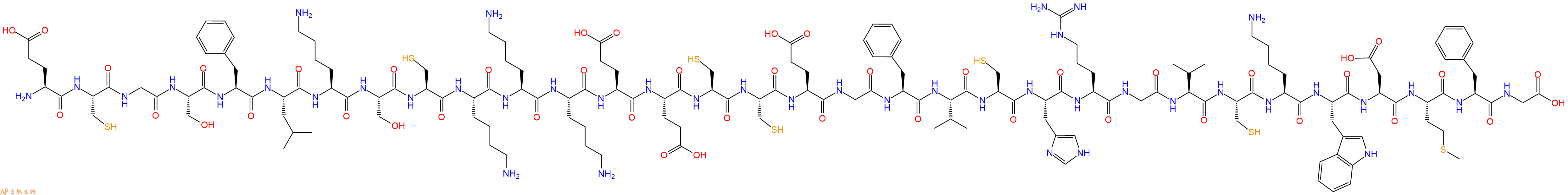 专肽生物产品H2N-Glu-Cys-Gly-Ser-Phe-Leu-Lys-Ser-Cys-Lys-Lys-Lys-Glu-Glu-Cys-Cys-Glu-Gly-Phe-Val-Cys-His-Arg-Gly-Val-Cys-Lys-Trp-Asp-Met-Phe-Gly-COOH
