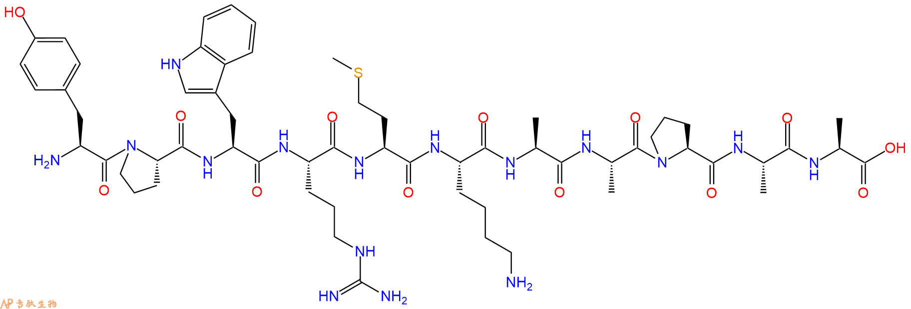 专肽生物产品H2N-Tyr-Pro-Trp-Arg-Met-Lys-Ala-Ala-Pro-Ala-Ala-COOH