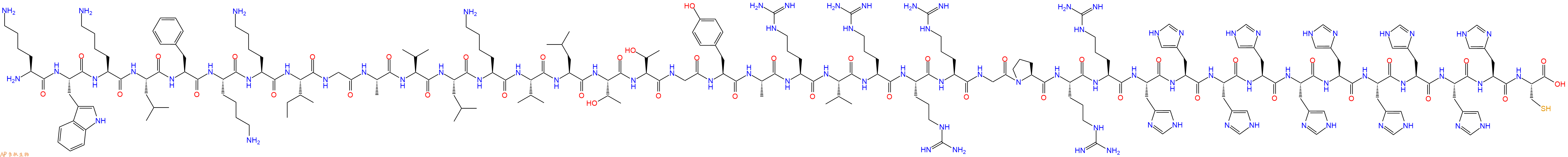 专肽生物产品H2N-Lys-Trp-Lys-Leu-Phe-Lys-Lys-Ile-Gly-Ala-Val-Leu-Lys-Val-Leu-Thr-Thr-Gly-Tyr-Ala-Arg-Val-Arg-Arg-Arg-Gly-Pro-Arg-Arg-His-His-His-His-His-His-His-His-His-His-Cys-COOH