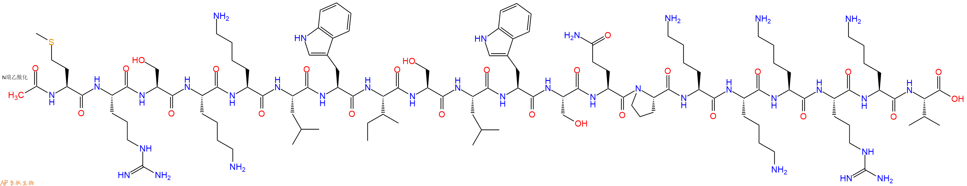 专肽生物产品Ac-Met-Arg-Ser-Lys-Lys-Leu-Trp-Ile-Ser-Leu-Trp-Ser-Gln-Pro-Lys-Lys-Lys-Arg-Lys-Val-COOH
