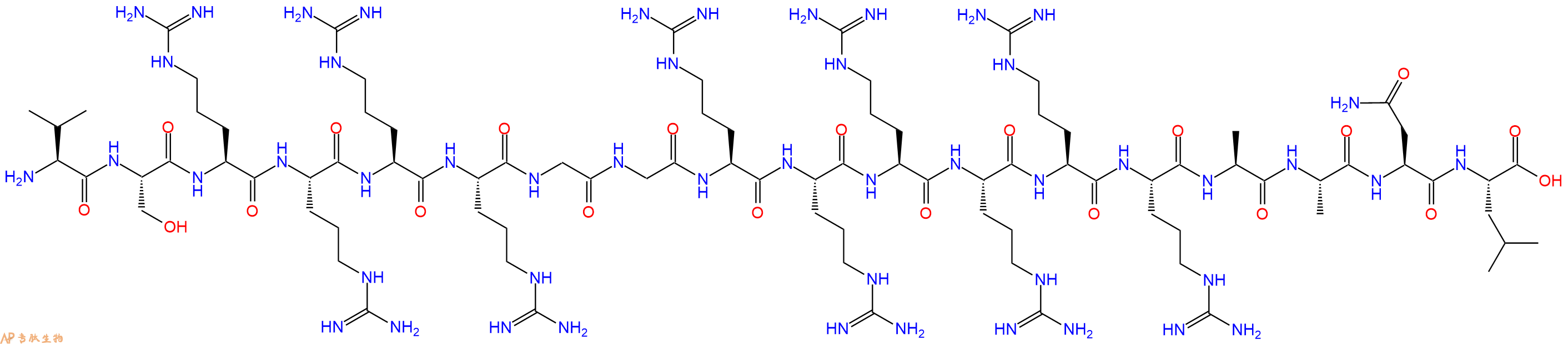 专肽生物产品H2N-Val-Ser-Arg-Arg-Arg-Arg-Gly-Gly-Arg-Arg-Arg-Arg-Arg-Arg-Ala-Ala-Asn-Leu-COOH